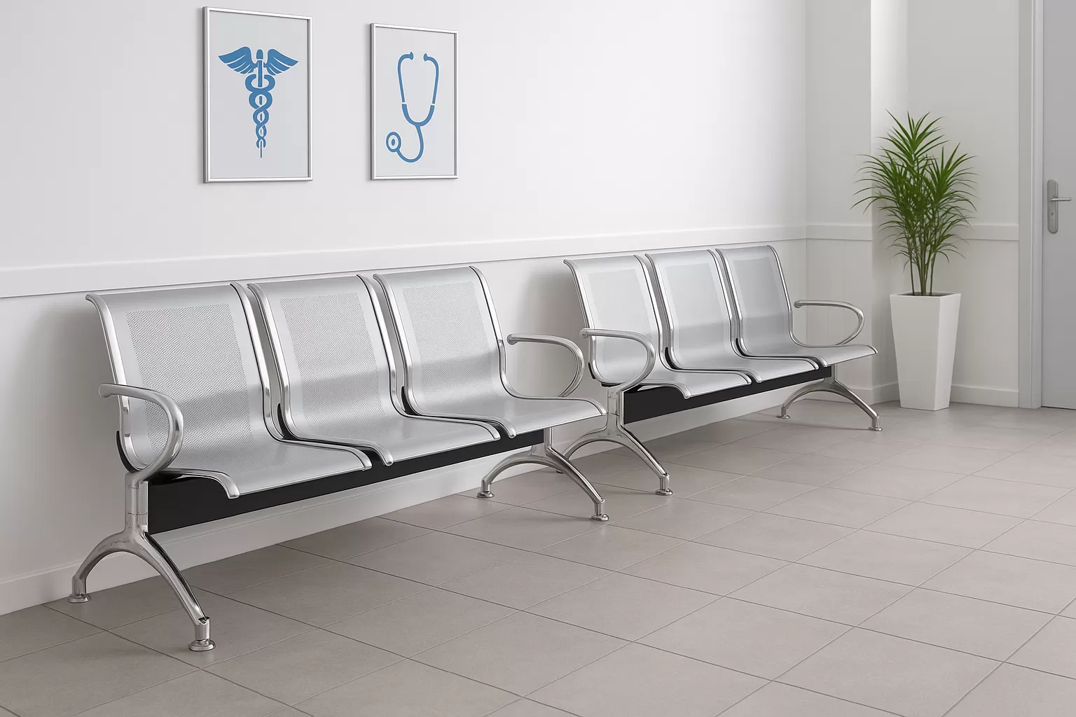 Longarina Aeroporto Charm 2 Lugares - Metálica Cromada | sem Estofado