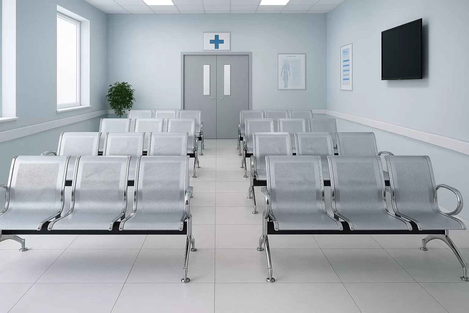 Longarina Aeroporto Charm 2 Lugares - Metálica Cromada | sem Estofado