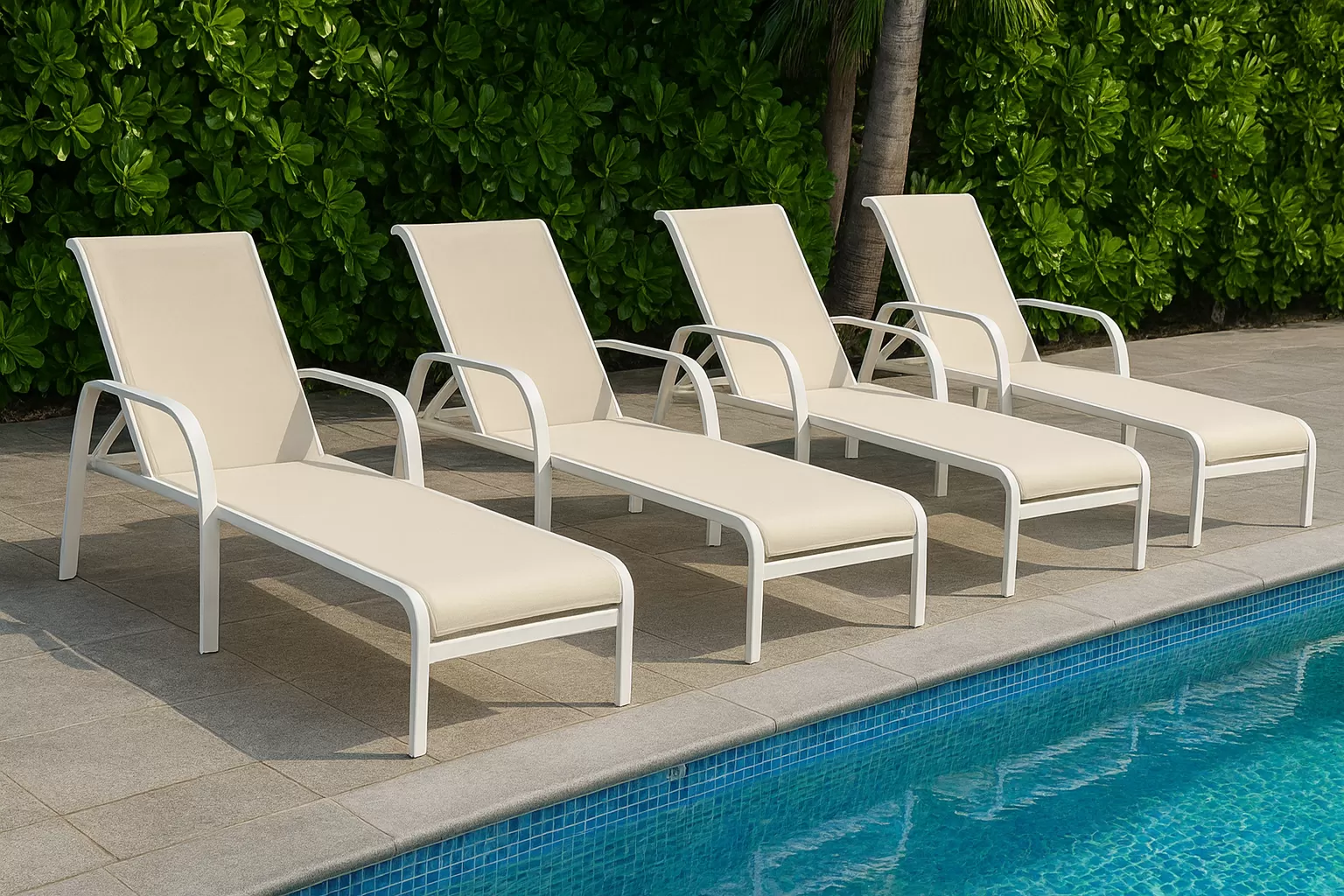 Espreguiçadeira para Piscina Summer - Alumínio Branco, Tela Sling Branca | Empilhável