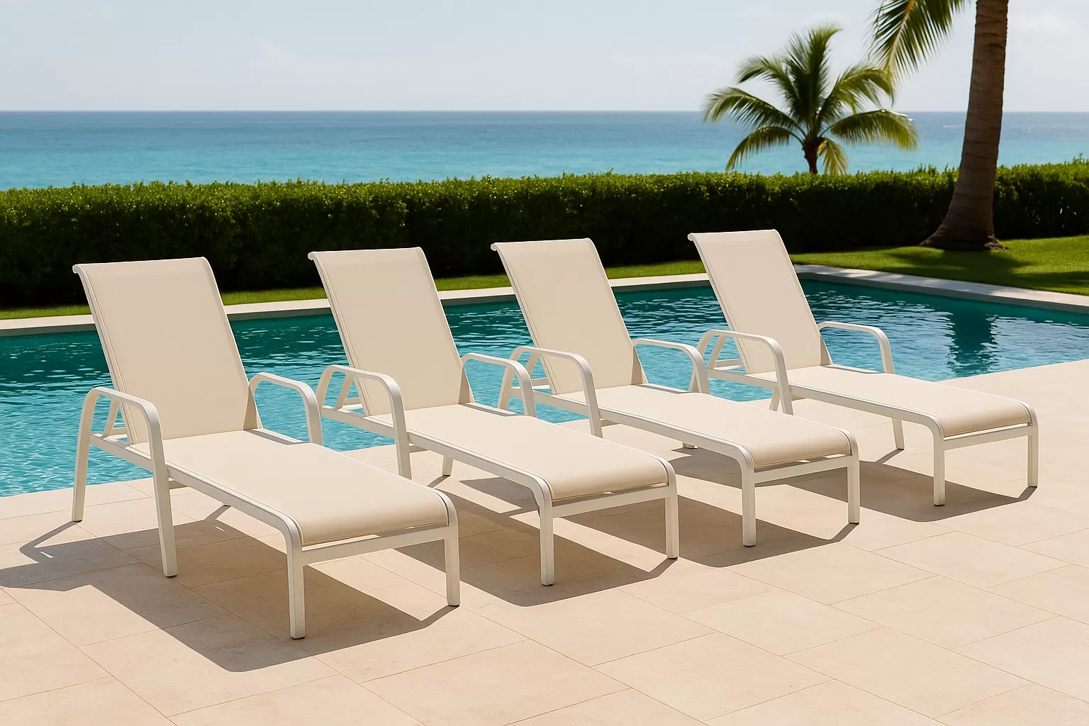 Espreguiçadeira para Piscina Summer - Alumínio Branco, Tela Sling Branca | Empilhável