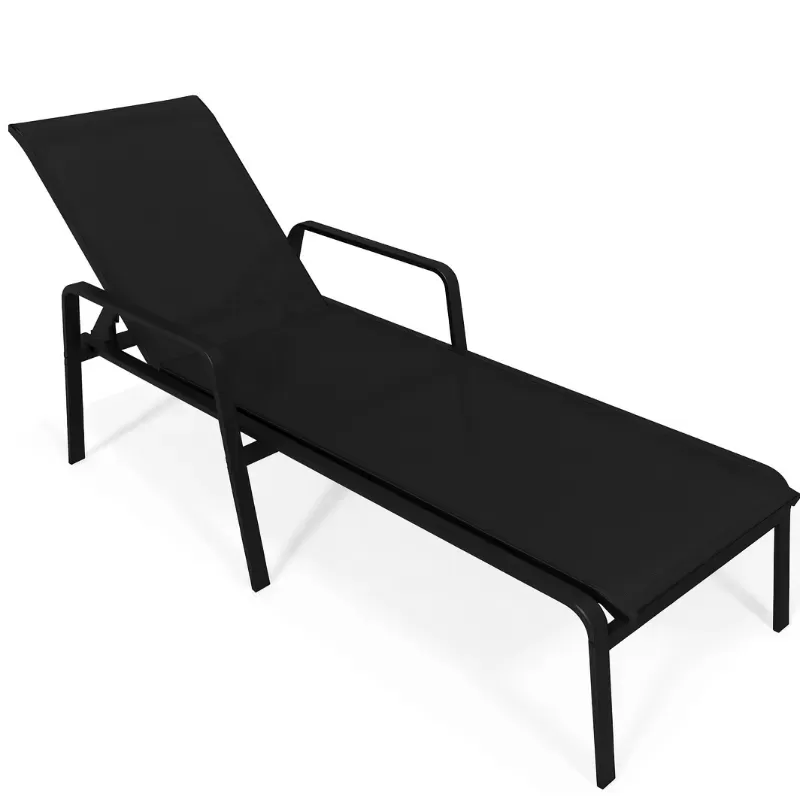 Espreguiçadeira Para Piscina Summer - Alumínio Preto, Tela Sling Preta | Empilhável